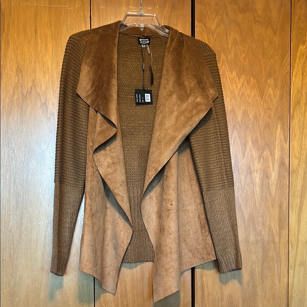 Chestnut Draped Women's Suede & Knit Sweater